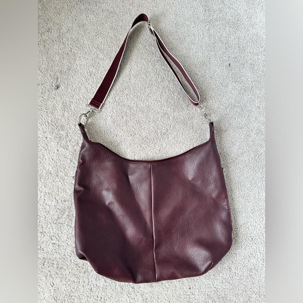 Slouchy burgundy faux soft leather Hobo bag